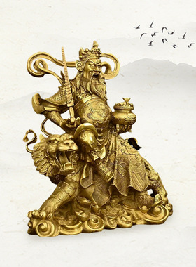 2025新款黄铜财神像赵公明武佛玄关招财装饰彩绘武财神家居铜雕