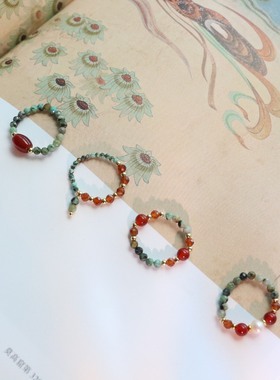 2025新款复古敦煌手工天然石女士戒指撞色批发电器热销爆款