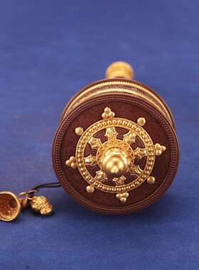 亚青纯铜转筒手摇转动家用 金转吉祥摆件 藏式家居W客厅书房用品