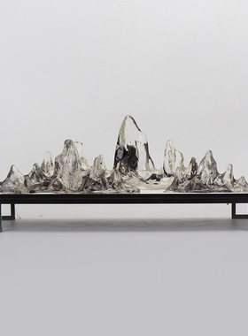 现代新中式创意样板房透明假山摆件家H居客厅软装饰品玄关景观摆