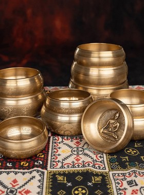 颂钵钵盂尼泊尔手工日式瑜伽冥想钵音碗铜磬静心梵音雕刻手工摆件