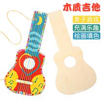 Wooden Guitar Children Handmade Diy Painting Graffiti White Blank Kindergarten Homemade Musical Instrument Guitits Creative Material Bag