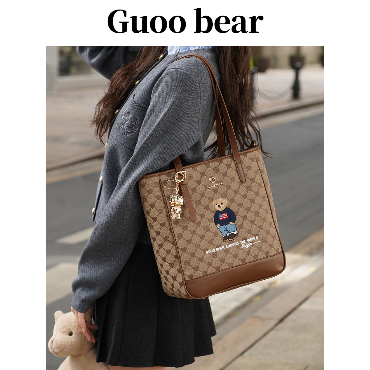 GUOOBEAR古家小熊单肩手提包女生通勤托特包女2025新款水桶包,淘宝优惠券,粉丝福利购,淘宝优惠卷