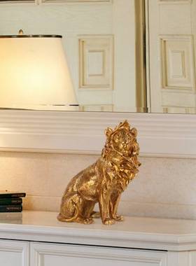 法式欧式复古奢华别墅书房全铜摆件脱蜡铜工艺雕塑狮子装饰品