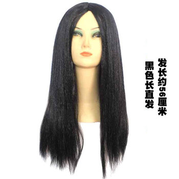 Halloween horror wig ຫ້ອງລັບ haunted ເຮືອນ Sadako ຜົມຊື່ຍາວແມ່ຍິງ ghost ສີດໍາແລະສີຂາວ impermanent ຜົມສີຂາວຜົມ pen fairy props