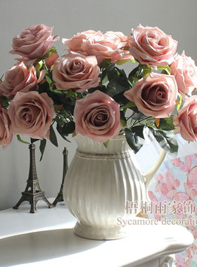10头玫瑰束仿真花假花家饰装饰花插花把束花婚庆婚礼干花厂家