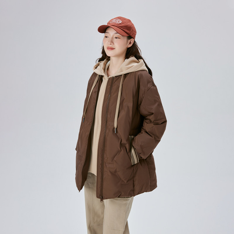 艾莱依冬季爆款假两件羽绒服女连帽宽松时尚高绒保暖棒球服外套,淘宝优惠券,粉丝福利购,淘宝优惠卷