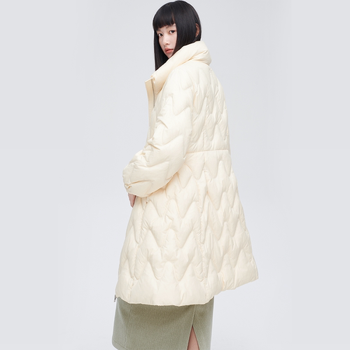 艾莱依收腰羽绒服女款秋冬季次新款时尚设计感立领中长款防风外套 - 图3