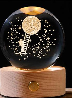 发光水晶球小夜灯桌面摆件高级感