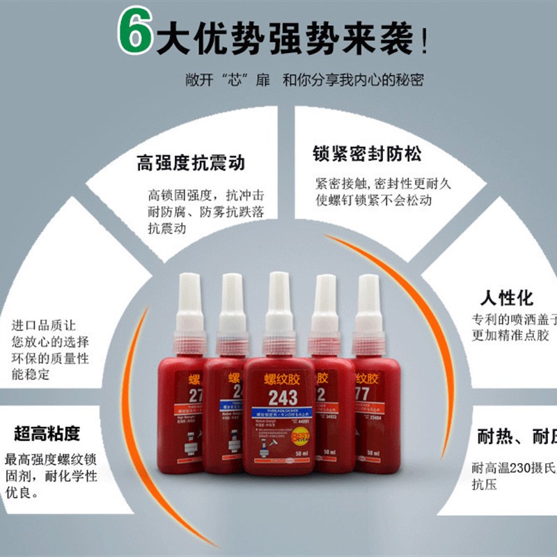 螺纹胶222/243/263/271/272/277/290螺纹锁固剂 密封防松螺丝胶水 - 图3