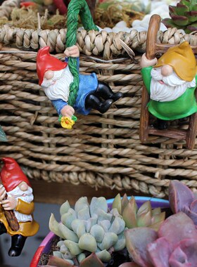 外贸新品矮人套三爬梯子摆件花盆挂件花园庭院阳台壁挂装饰品吊件