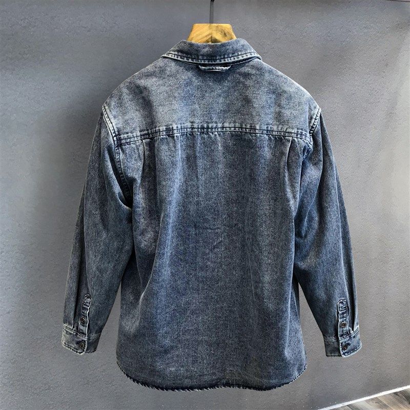 港版高端重磅做旧水洗工装牛仔衬衫男士秋季美式复古长袖衬衫外套,淘宝优惠券,粉丝福利购,淘宝优惠卷