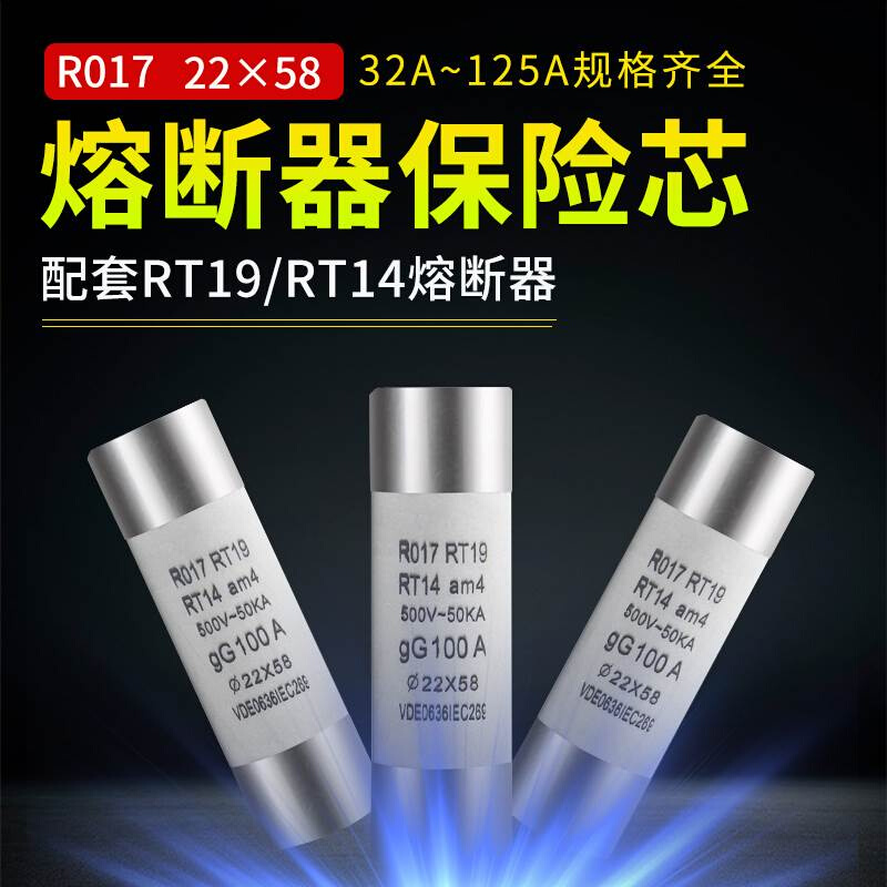 R017陶瓷保险丝管22x58 63A100A12 RT19RT14RT18熔断器熔芯500V - 图0
