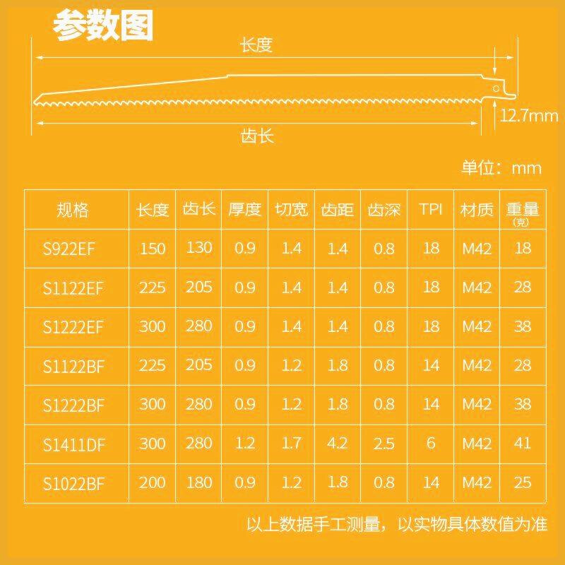 金属切割通用马刀锯条往复锯塑料铸铁管不锈钢切割无火星托盘拆卸