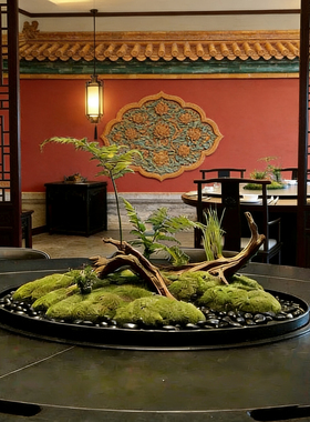 餐桌转盘桌花永生苔藓微缩景观装饰品别墅饭桌中间创意大圆桌摆件
