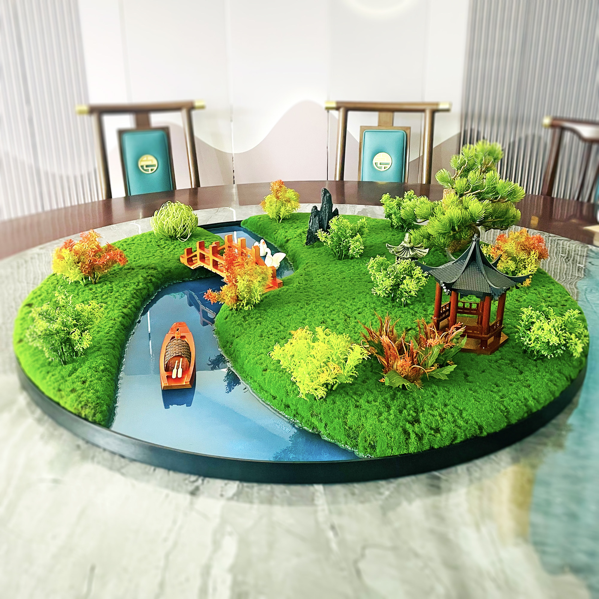 餐桌中间景观摆件大圆桌转盘摆花沙盘造景酒店装饰台面仿真桌花,淘宝优惠券,粉丝福利购,淘宝优惠卷