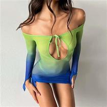 Womens strappy boat neck mesh printed hip-hop dress