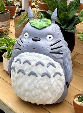 系卡通42厘米高龙猫遮t叶花园草坪造景摆件庭院阳台树脂装饰品