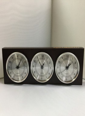 温湿度新款气压庭院计钟木表多时区钟表国际时R间客厅摆件创意现