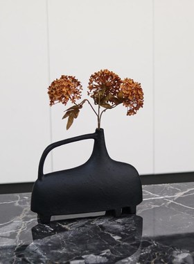 树脂瓶代简花摆j约件侘寂抽象花瓶创Z99837意个性花瓶热现销黑