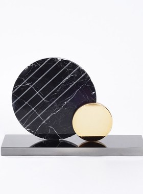 简约现代轻奢大理石金属几何屏风摆D件样板间书房客厅玄关桌面摆