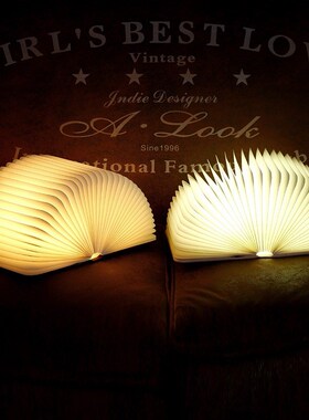 创意木质磁吸折叠LEDq充电发光书灯卧室生日礼物变色床头灯小夜灯