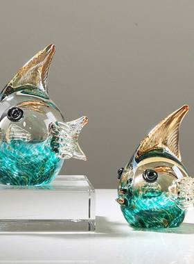 轻奢简约c水晶琉璃鱼摆件客厅电视柜卧室玄关样板房玻璃装饰品摆