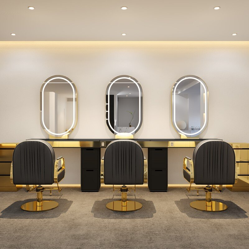 镜台美发店镜子柜子一体发廊专用大理石网红烫染区桌子理发店座椅 - 图3