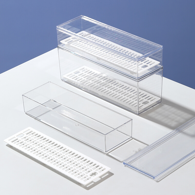 。桌面收纳盒亚克力透明窄长带盖厨房橱柜抽屉内餐具筷子勺叉铲子 - 图3