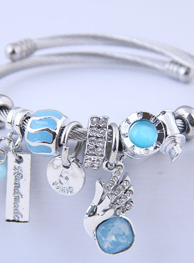 跨境货源欧美 不锈钢开口手链天使翅膀爱心手链字母水晶手链女