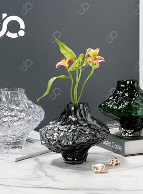 欧式创意峡谷玻璃花瓶家居水培客厅摆件百合玫瑰雪柳鲜花桌面