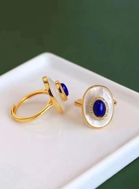 白贝青金石微镶锆石戒指新中式高级感轻奢气质戒子指环女