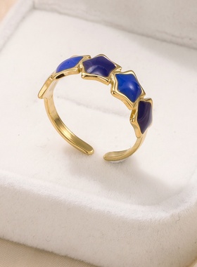 钛钢开口星星食指戒简约不锈钢珐琅彩滴油活口戒指欧美轻奢风