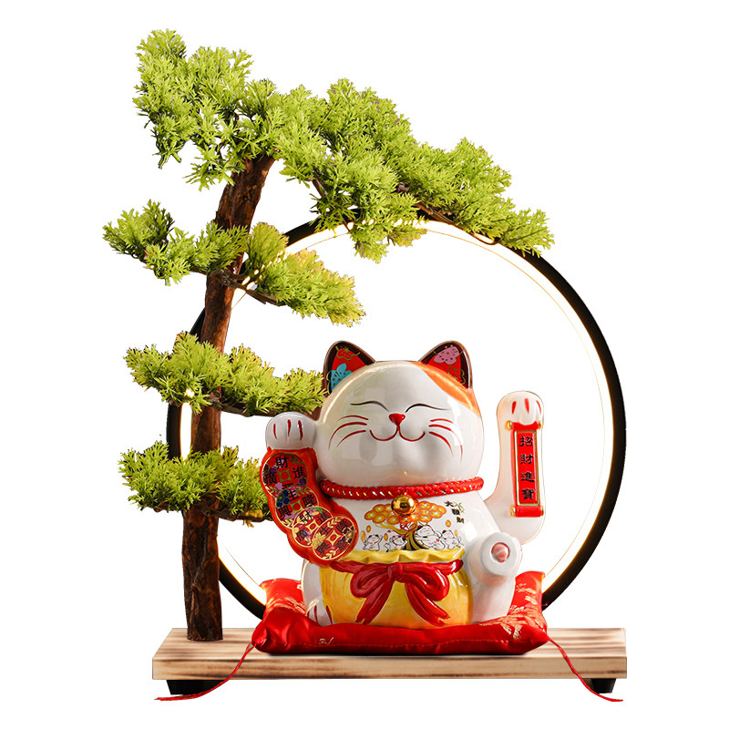 招财猫陶瓷自动摇手礼品摆件家居客厅店铺收银台开业礼物发财猫