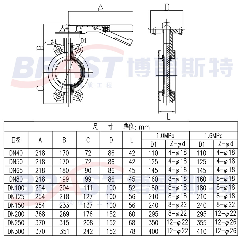 H手柄对夹四氟蝶阀D71F-10/16Q 球墨体 304板 四氟阀座 耐油酸碱 - 图2