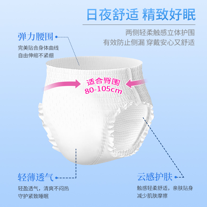 茶花女安睡裤裤型卫生巾经期姨妈巾防漏夜用安心裤学生5条装