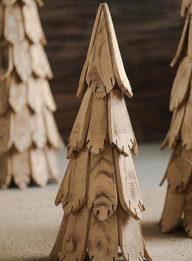 圣诞树装饰小木片松树海马体落客厅实诞木地木质摆件圣型A722节造