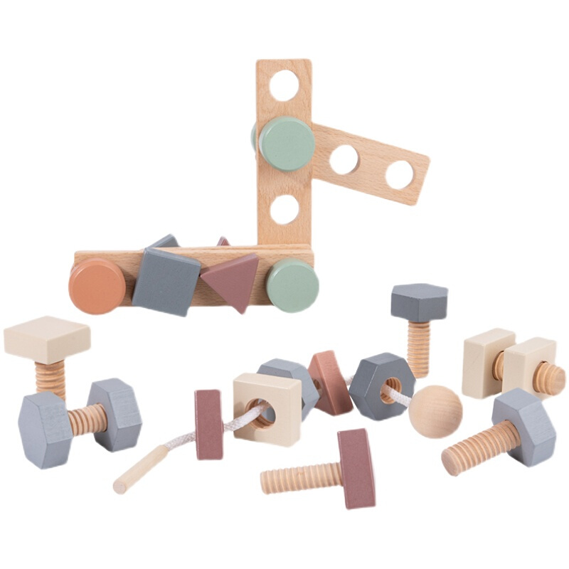 高端榉木儿童拧螺丝益智玩具宝宝组合拆装螺母积木形状颜色配对-图3