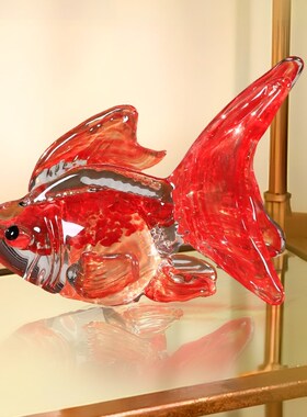 2025新款高档小摆件p轻奢鱼锦鲤桌面客厅玄关酒柜高级感玻璃工艺