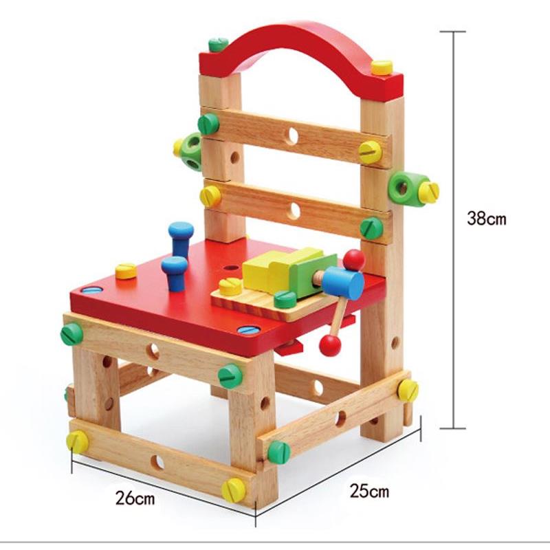 新款3-4-5-7岁儿童鲁班椅拆装工具椅螺母组合榉木拼装组装 益智力 - 图3
