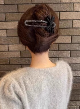 韩系蝴蝶结镶钻发夹女后脑勺发卡