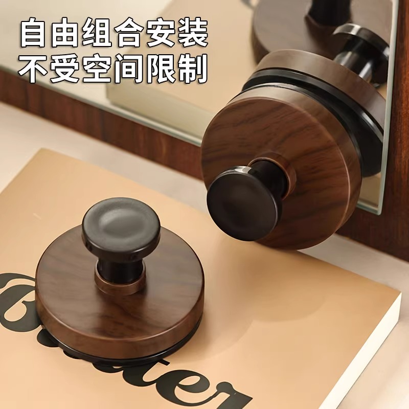 胡桃木纹吸盘免打孔门后挂钩挂衣钩高级壁挂墙上单钩玄关强力粘钩 - 图0