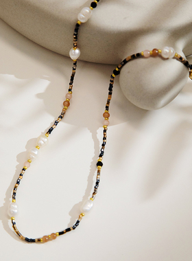 桑蕾小夜曲天然石淡水珍珠串珠项链女2025春夏新品