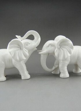 陶瓷大象摆件一对招财风水小象客厅瓷器乔迁N白色夫妻象工艺品镇