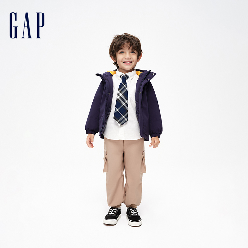 Gap男幼冬季LOGO多口袋儿童连帽羽绒服儿童装防风保暖外套836582