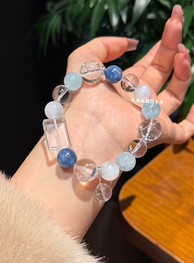 天然白水晶方牌蓝晶石海蓝宝蓝月光批发自信之石闺蜜礼物小众
