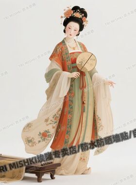 古风唐朝侍女唯美遮瑕贴纸客厅背