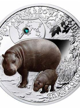 款非洲赞比亚频危花豹镀银镶钻镀银硬币工艺大象东北虎纪念章