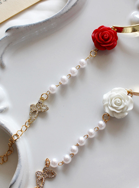 现货速发新品婚礼手腕花红玫瑰与白玫瑰珍珠花朵手链高级感伴娘手