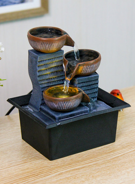 太阳能小型循环流水器摆件循环客厅茶桌面开业不插电室内假山造景